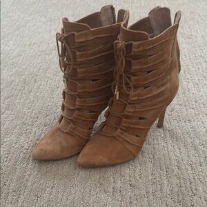 Joie Tan Heeled Boots with Lace-Up Design